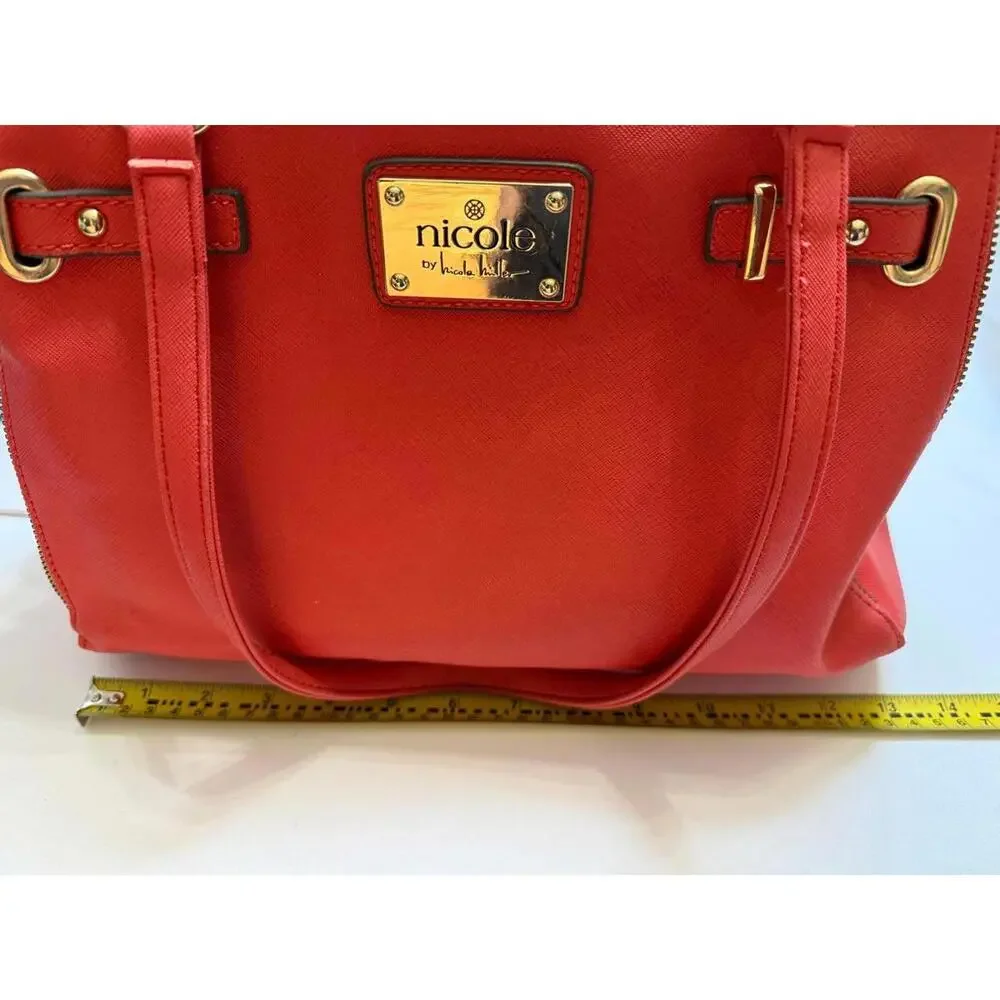 Nicole by Nicole Miller Orange/Coral Leather Shoulder Handbag with Gold Hardware - Picture 6 of 7